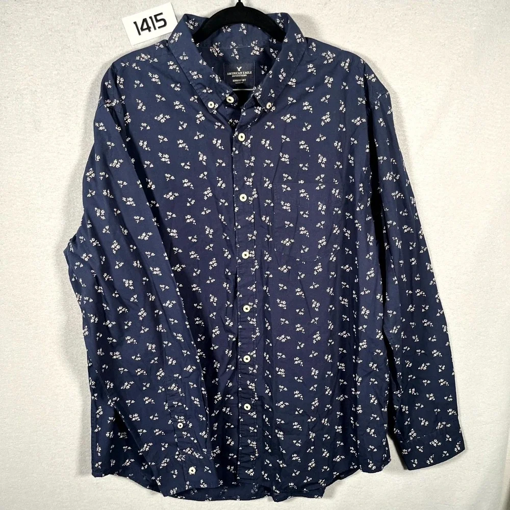 American Eagle Outfitters Shirt Mens XL Blue Floral Seriously Soft Classic Fit